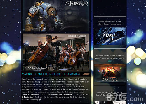 Daniel Sadowski官方网站对《天际奇兵》音乐的推荐介绍